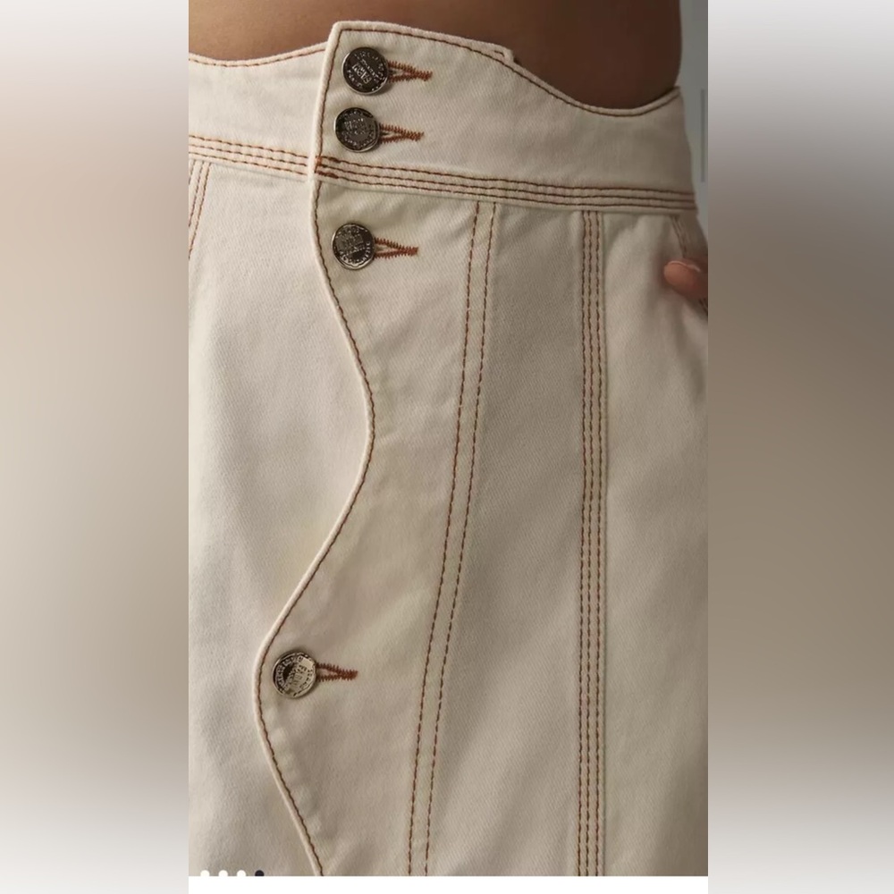 Anthropologie Farm Rio Denim Wave Maxi Skirt Button Up Side Pockets Ivory - Picture 4 of 6